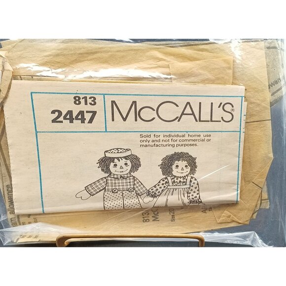 Vintage McCalls 813 2447 Doll Sewing Pattern For Raggedy Ann & Andy Stuffed Doll - Picture 1 of 2